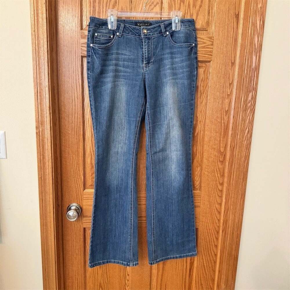 Baccini Womens Bootcut Jeans Size 12 Blue Medium Wash Stretch Rhinestone